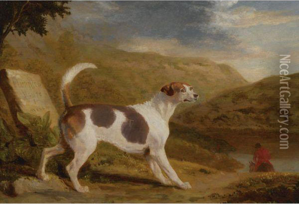 Colonel Thornton's Hound 'lucifer' In A Scottish Landscape Oil Painting - George Garrard