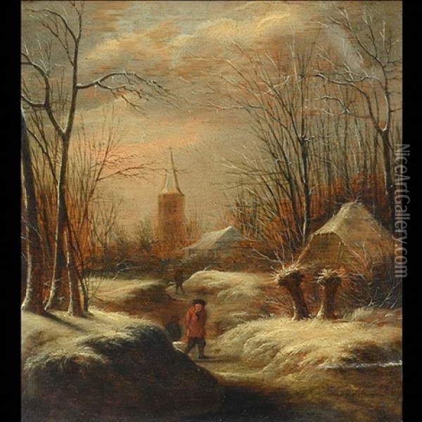 Winter Landscape Oil Painting - Nicolaes Molenaer