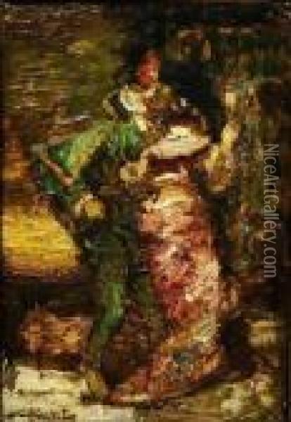 Femme De Dos Et Homme En Vert Oil Painting - Adolphe Joseph Th. Monticelli