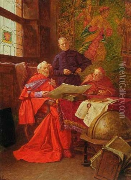 Kardinale Beim Urkundenstudium Oil Painting - Wilhelm Loewith