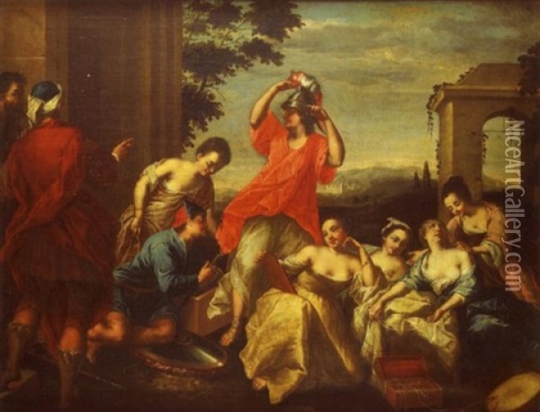 Achille Reconnu Parmi Les Filles De Lycomede Oil Painting - Gabriel (Gaspard) Gresly