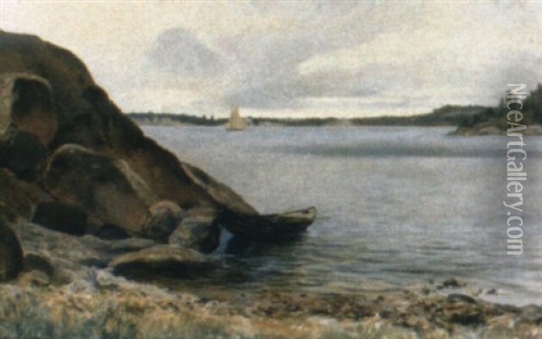 Sk,rgardsvik Med Batar Oil Painting - Konrad Simonsson