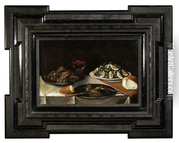 Fruhstucksstilleben Mit Gebratenem Geflugel, Salat, Brot Und Einem Romer Oil Painting - Sebastian Stosskopf