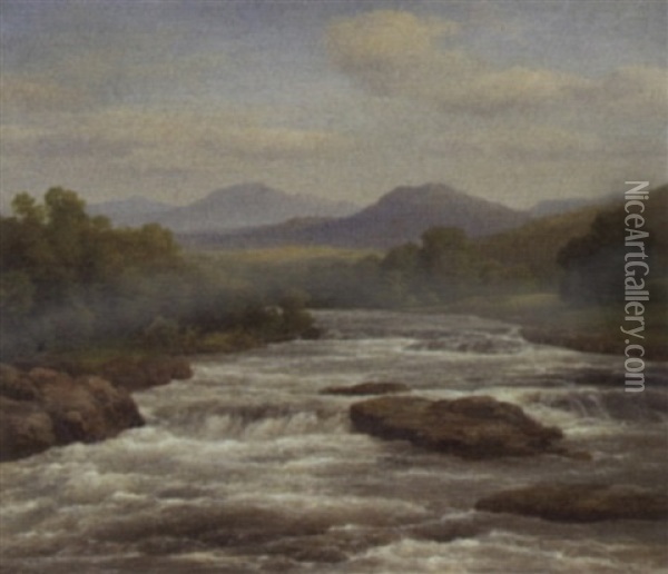River Landscape Oil Painting - Edmund Gill