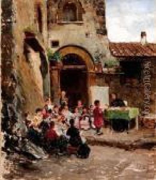 La Lezione All'aperto Oil Painting - Pietro Scoppetta