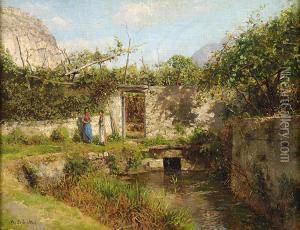 Partie Auf Capri. Oil Painting - Robert Schultze