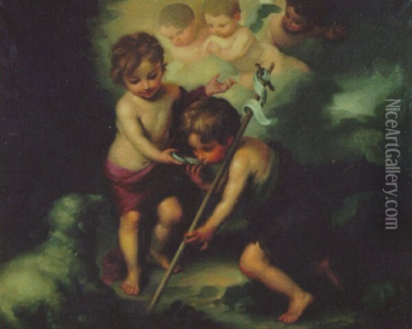 The Infant Christ Serving Water To The Infant John The Baptist Oil Painting - Bartolome Esteban Murillo