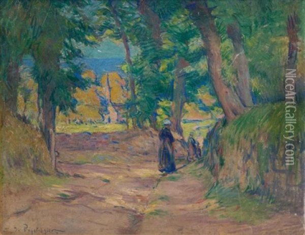 Bretonnes Dans L'allee Oil Painting - Jean Bertrand Pegot-Ogier