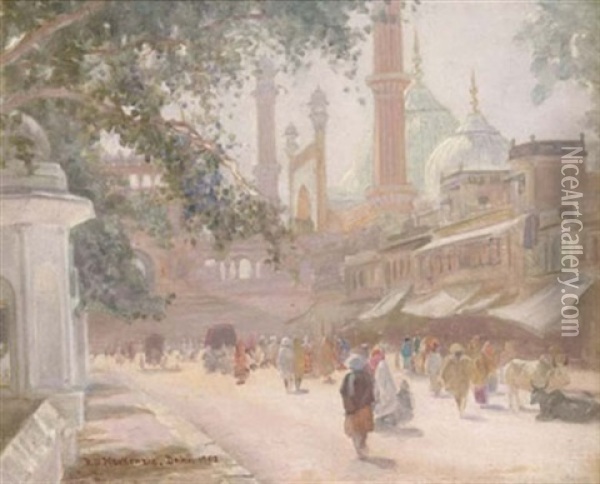 Street Scene, Delhi Oil Painting - Roderick Dempster Mackenzie