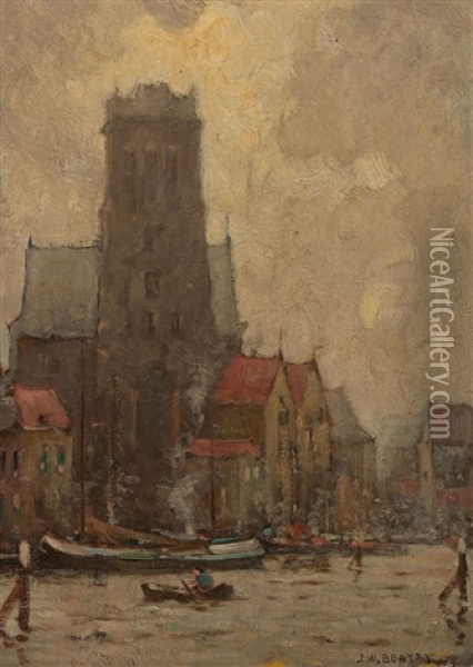 Old Church, Dordrecht Oil Painting - John William Beatty