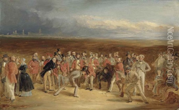 The Finished Sketch For The Golfers: A Grand Match Played On The St. Andrews Links By Sir David Baird, Bt. And Sir Ralph Anstruther, Bt. Of Balcaskie, Against Major Playfair And John Campbell, Esq., Of Glensaddell Oil Painting - Charles Lee