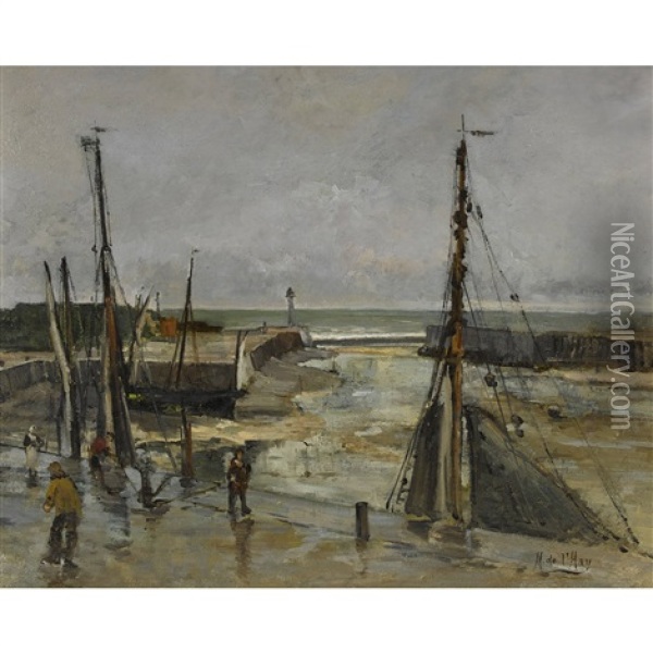 Hafenbecken Bei Ebbe Oil Painting - Michel Eudes de l' Hay