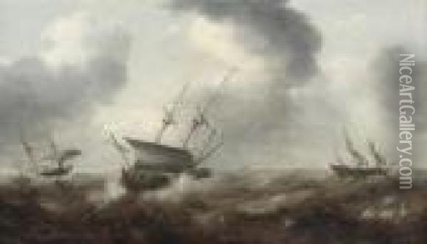 Shipping In Stormy Seas Oil Painting - Jan Porcellis