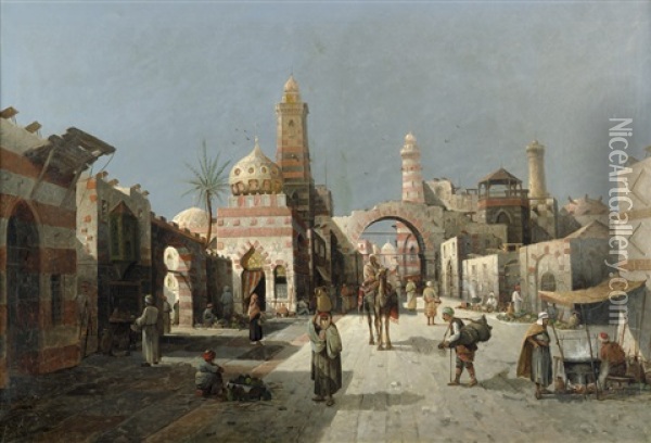 Strasenszene In Kairo Oil Painting - August Siegen