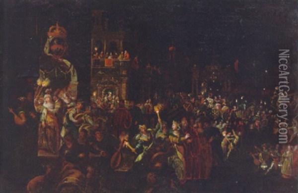 A Carnival At Night Oil Painting - Joseph Heintz the Younger