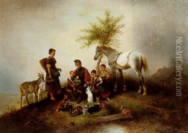 Feeding Time Oil Painting - Wilhelm Alexander Meyerheim