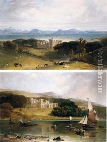 View Of Armadale Castle, The Seat Of Lord Macdonald, From The South East And The South West (+ Another Similar; Pair) Oil Painting - William Daniell