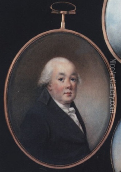 A Gentleman, Wearing Brown Coat And Tied White Cravat Oil Painting - Joseph Daniel