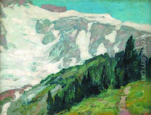 Slopes Of Mt. Ranier Oil Painting - John Fabian Carlson