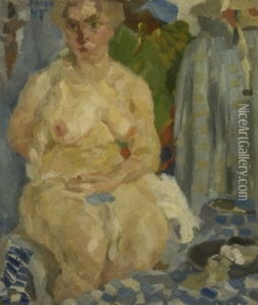 Sitzender Frauenakt Oil Painting - Max Feldbauer