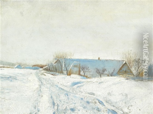 Winter Landscape With A Farm On A Sunny Day Oil Painting - Laurits Andersen Ring