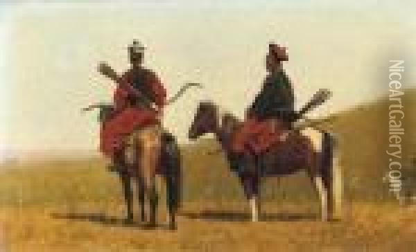 Two Chinese Horsemen On The Steppe Oil Painting - Vasili Vasilyevich Vereshchagin