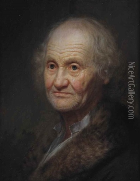 Portrait Of An Old Man In A Fur-trimmed Coat Oil Painting - Balthazar Denner