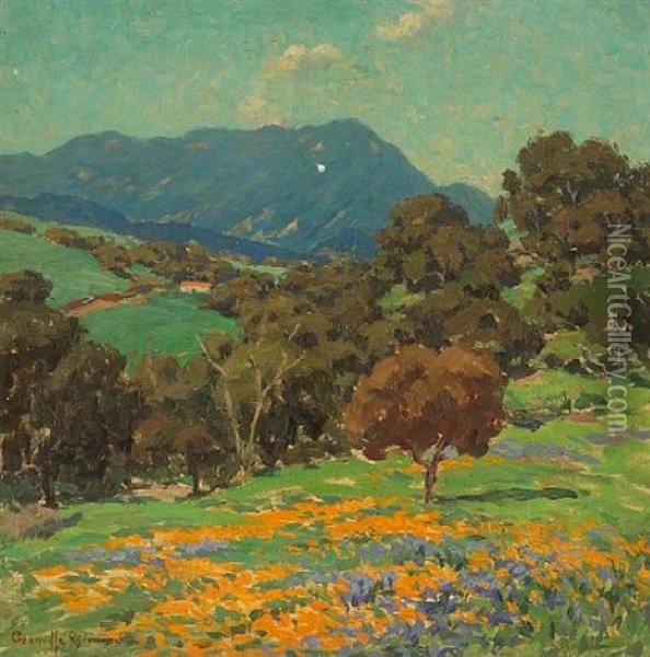 Rolling Hills With Poppies And Lupine Oil Painting - Granville S. Redmond