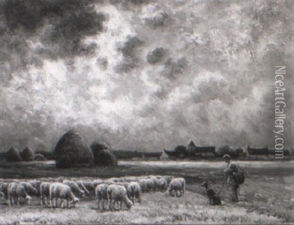 Guarding The Flock Oil Painting - Paul Chaigneau