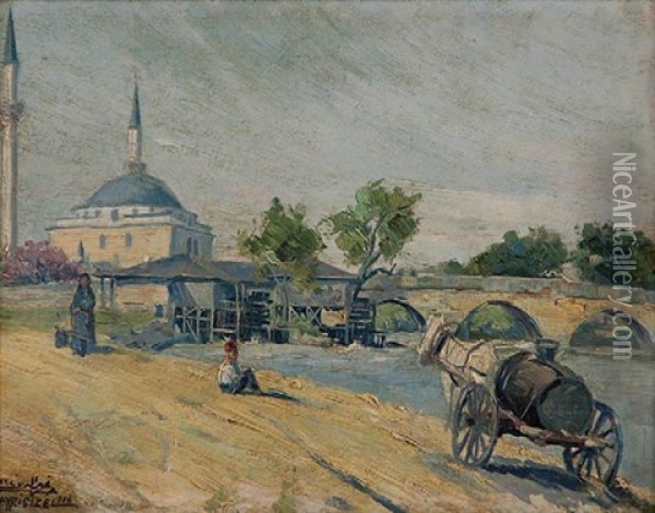 Yildirim Beyazit Mosque, Edirne Oil Painting - Hayri Cizel