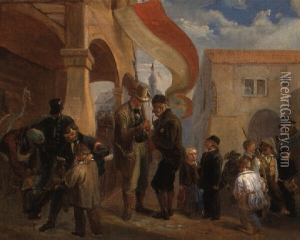 Eine Stadt Feiert Oil Painting - Eduard Ritter