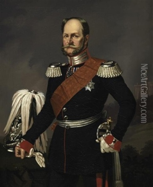 Wilhelm I. Vor Babelsberg Im Uniformrock Oil Painting - Franz Krueger