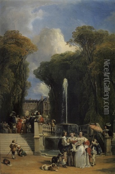 La Promenade Dans Le Parc Oil Painting - Camille Joseph Etienne Roqueplan