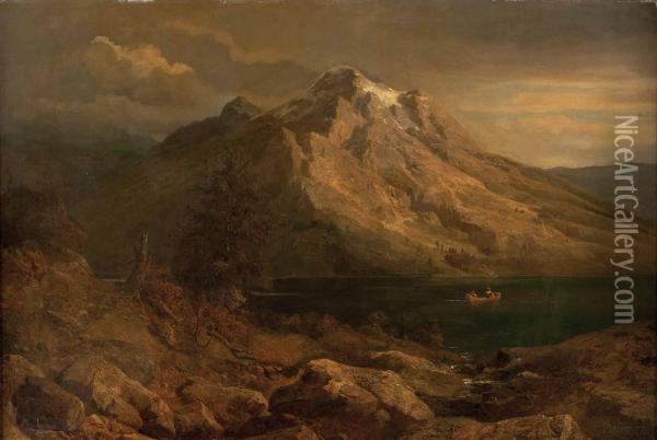 Sonnenuntergang Am Bergsee Oil Painting - Hans Heinrich Jurgen Brandes