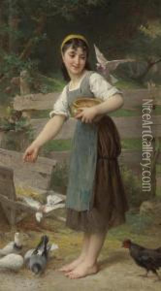 Feeding The Doves Oil Painting - Emile Munier