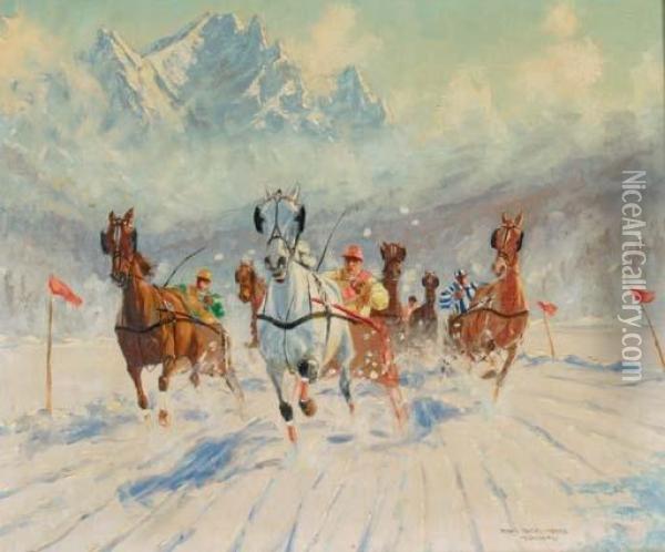 A Horserace In The Mountains Oil Painting - Franz Hienl-Merre