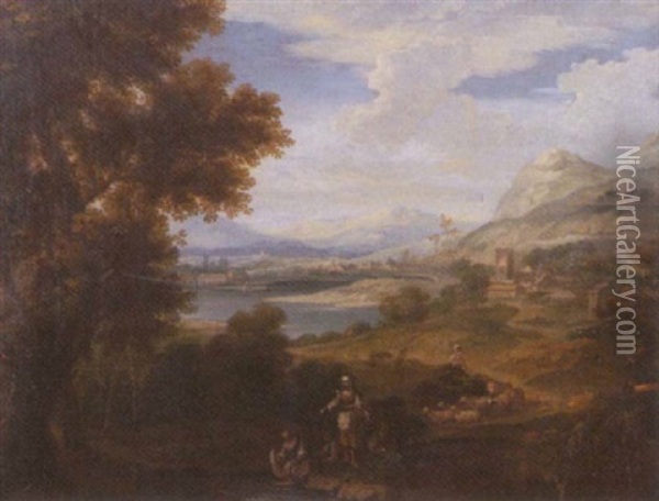 Italianate Landscape With Figures Oil Painting - Jan Frans van Bloemen