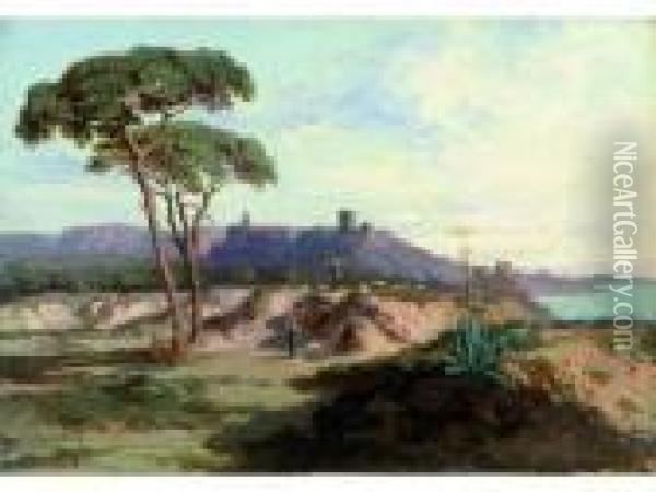 Vue Du Lac De Nemi Pres De Rome Oil Painting - Louis Hilaire Carrand