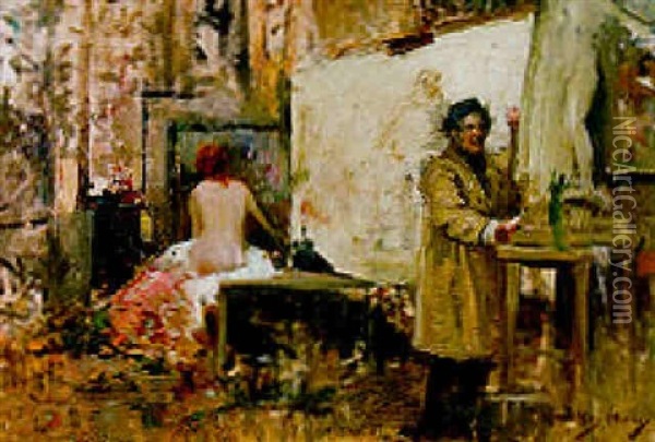 Rest - An Artist In His Studio Oil Painting - Dudley Hardy