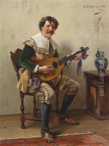 Der Lautenspieler Oil Painting - Albert Friedrich Schroeder