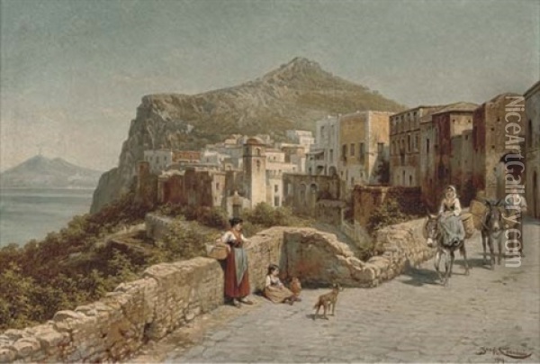 On The Road To Market, Capri Oil Painting - Jacques Francois Carabain