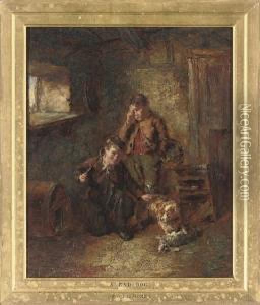 A Bad Dog; And Temptation Oil Painting - George Frederick Rosenberg