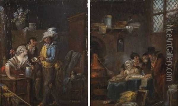 Interieur De Taverne (+ La Visite Chez Le Medecin; Pair) Oil Painting - Francois Louis Watteau