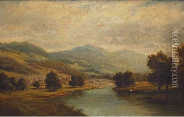 River Landscape Oil Painting - Edward Charles Williams