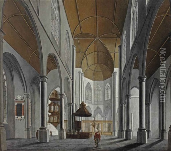A Gothic Church Interior Oil Painting - Anthonie Delorme