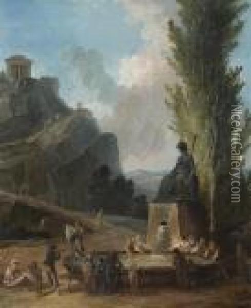 La Fontaine De Minerve Oil Painting - Hubert Robert