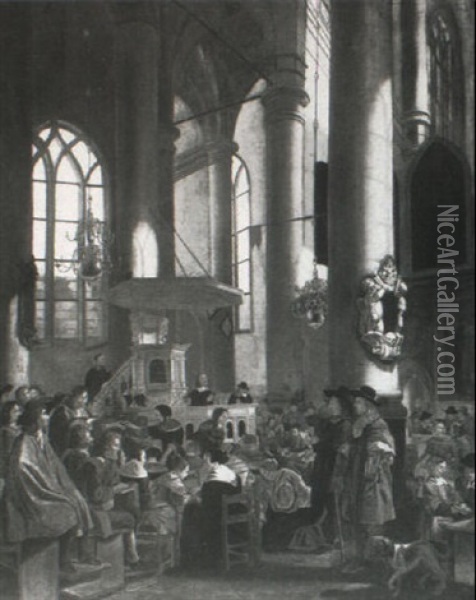 A Church Interior Oil Painting - Rutger van Langevelt