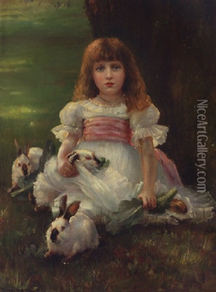 Feeding The Rabbits Oil Painting - Ida Baumann