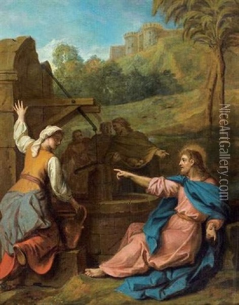 Le Christ Et La Samaritaine Oil Painting - Daniel Sarrabat the Younger