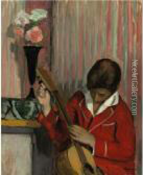 Pierre Lebasque Jouant De La Guitare Oil Painting - Henri Lebasque